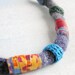 fiber  art  jewelry  -  beaded textile necklace - blue red - crochet  fabric beads