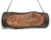 Blessings Rustic Organic Natural Bradford Pear Branch Small Wooden Sign by Tanja Sova