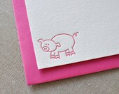 Pig Letterpress Stationery Cards with Envelopes, Set of 6