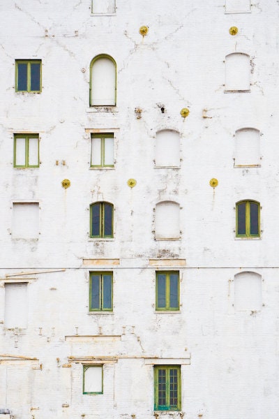 Urban Photography Print, City, Green, White, Fine Art, Windows, Abstract, Building, Photograph  - Stages - CatamountDigital