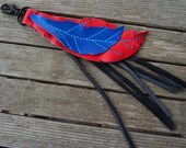 Feather leaf tassle key chain or purse decoration made from reclaimed materials