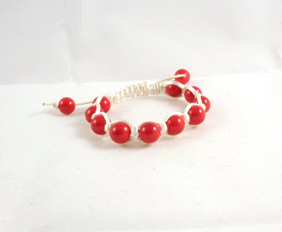 Unisex Zen Red Jade Organic Shamballa Natural Gemstones Stack bracelet- Fits up to 8 inches wrist