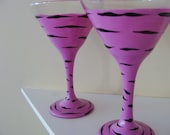 Zebra Print Hot Pink and Black Martini Glasses Hand Painted