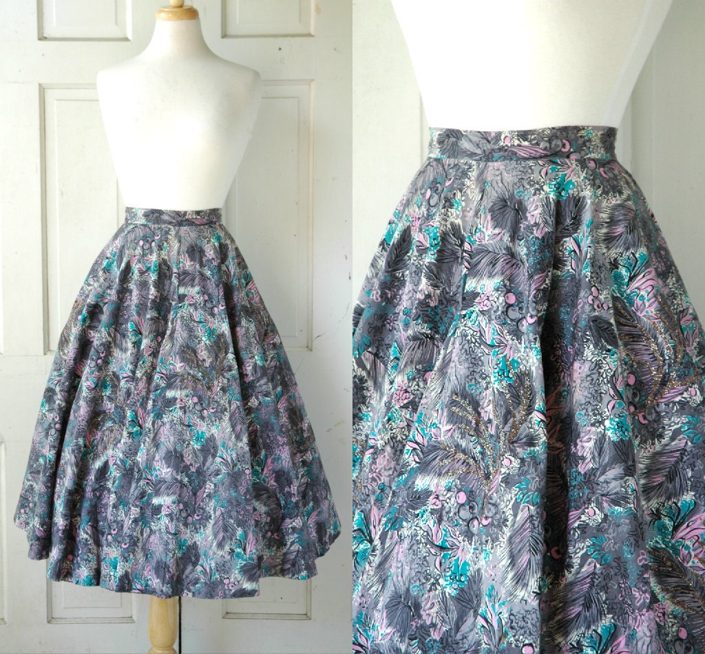 1950s Neiman Marcus Skirt / Vintage Fauna Print Skirt