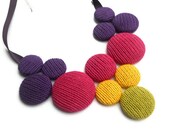 Bubble Bib - Cotton Knitted Necklace - Purple, Pink, Yellow and Lime