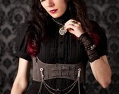 Steampunk Harness GREY Velvet Faux Suede Underbust Bodice with Silver Gears, Buckles, Chain, and Antique Keys by Velvet Mechanism