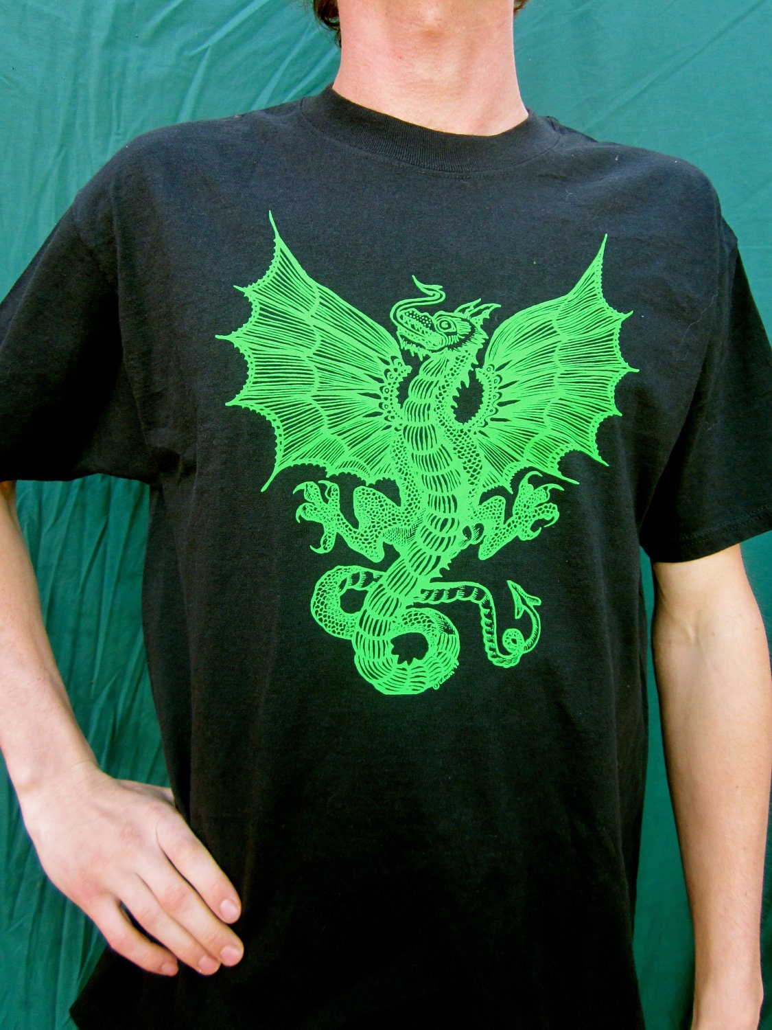 Unisex Black Green Dragon Wyvern Shortsleeved Tshirt S, L & 2X Available