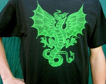 Unisex Black Green Dragon Wyvern Shortsleeved Tshirt S, L & 2X Available