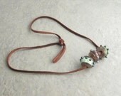 Three Amigos-Lampwork Beads with Etched Copper Caps on Leather Necklace