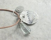 Be my Fern-Fine Siver and Rawhide Boyfriend Necklace  With Stamped Initial and Flourite Stone
