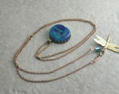 Out Of The Blue --- Lampwork and Brass Dragonfly Long Necklace