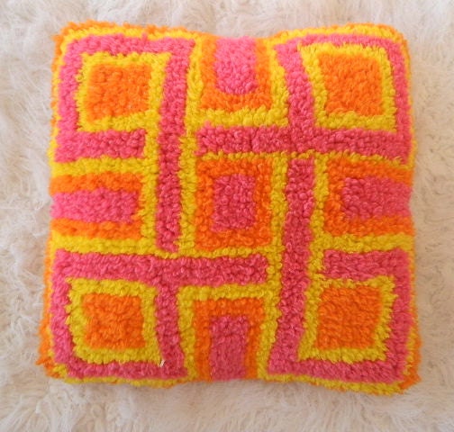 retro mid century pink and orange rug pillow