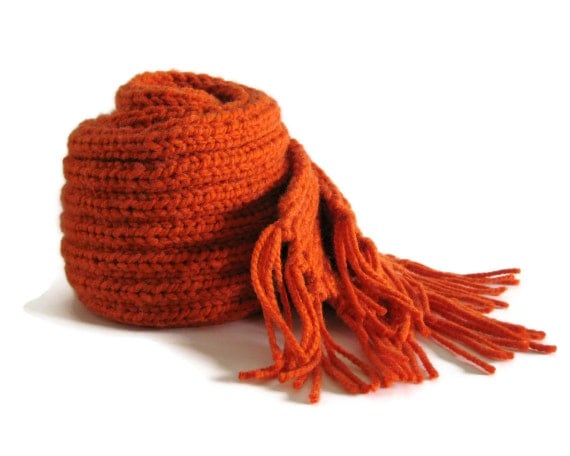 Chunky Orange Scarf Hand Knitted