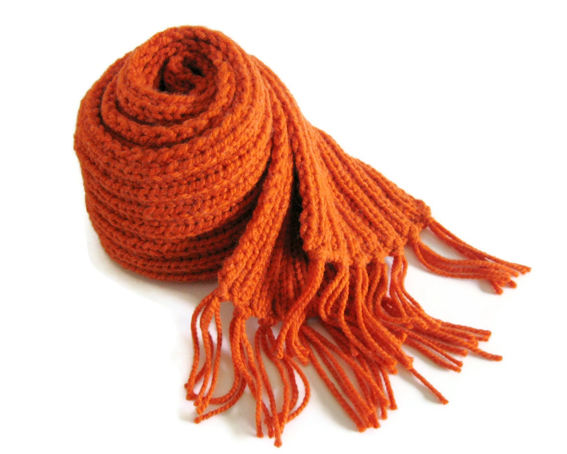 Chunky Orange Scarf Hand Knitted