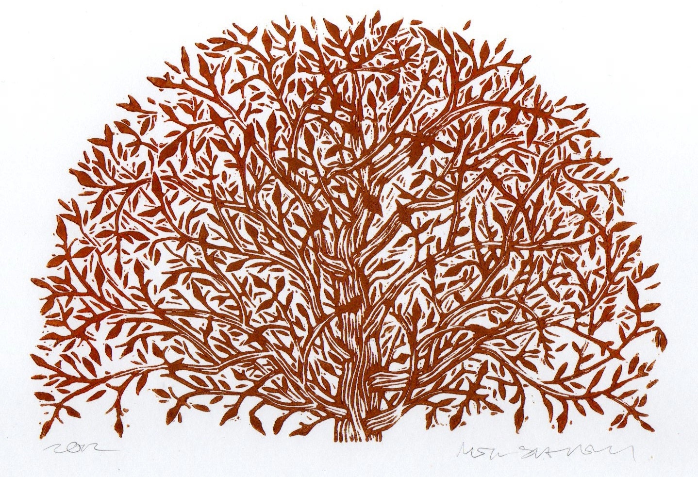Rustic Arched Tree Linocut Art  Print