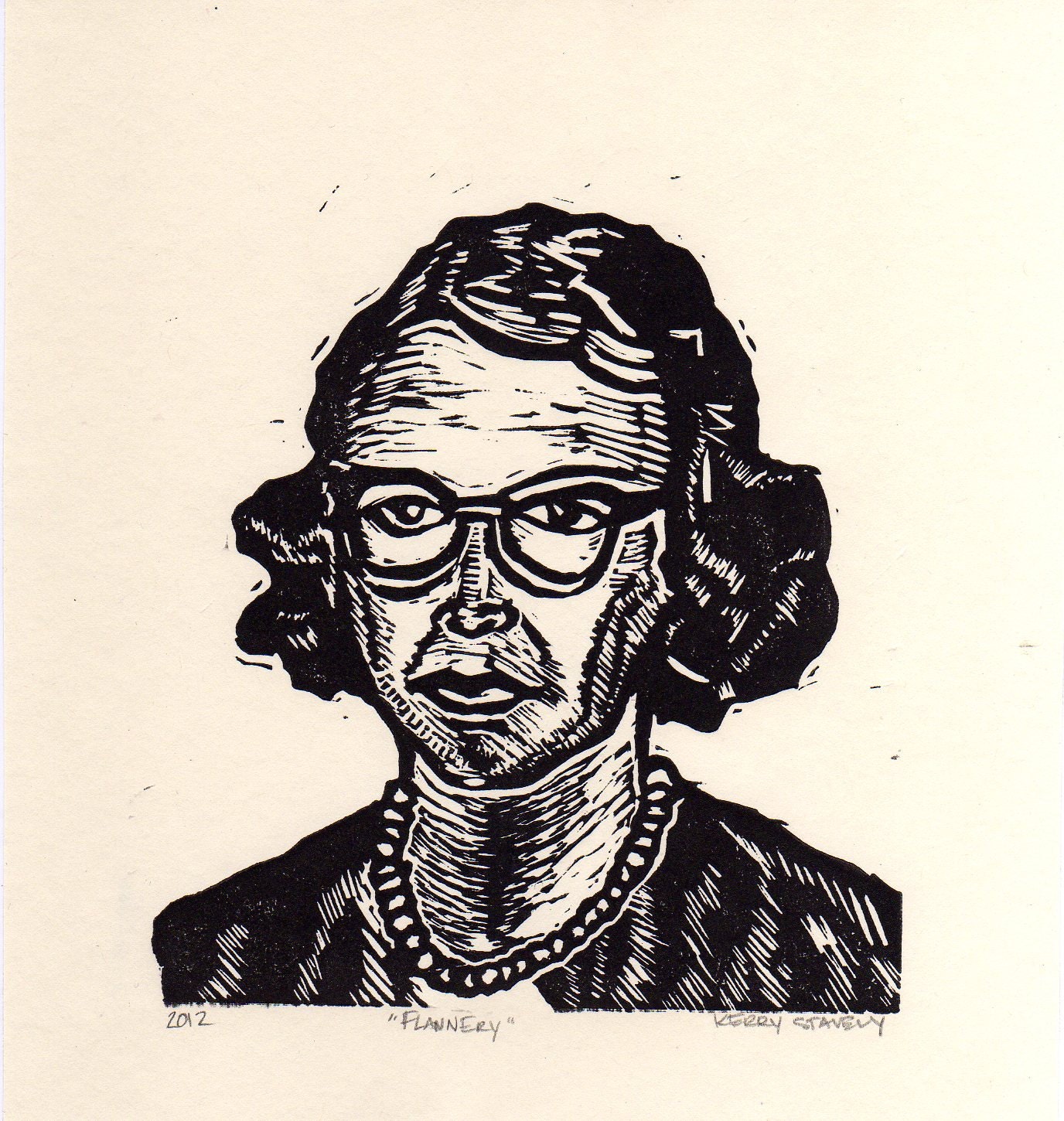 Flannery O'Connor Portrait Linocut Art Print