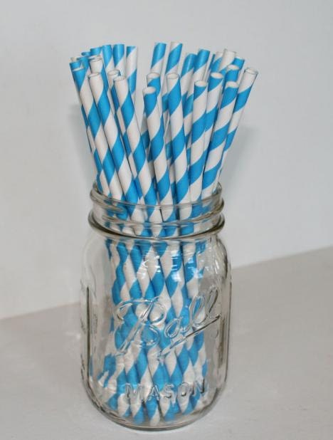 Blue and White Striped Paper Straws - Blue or choose any color combination Il_170x135