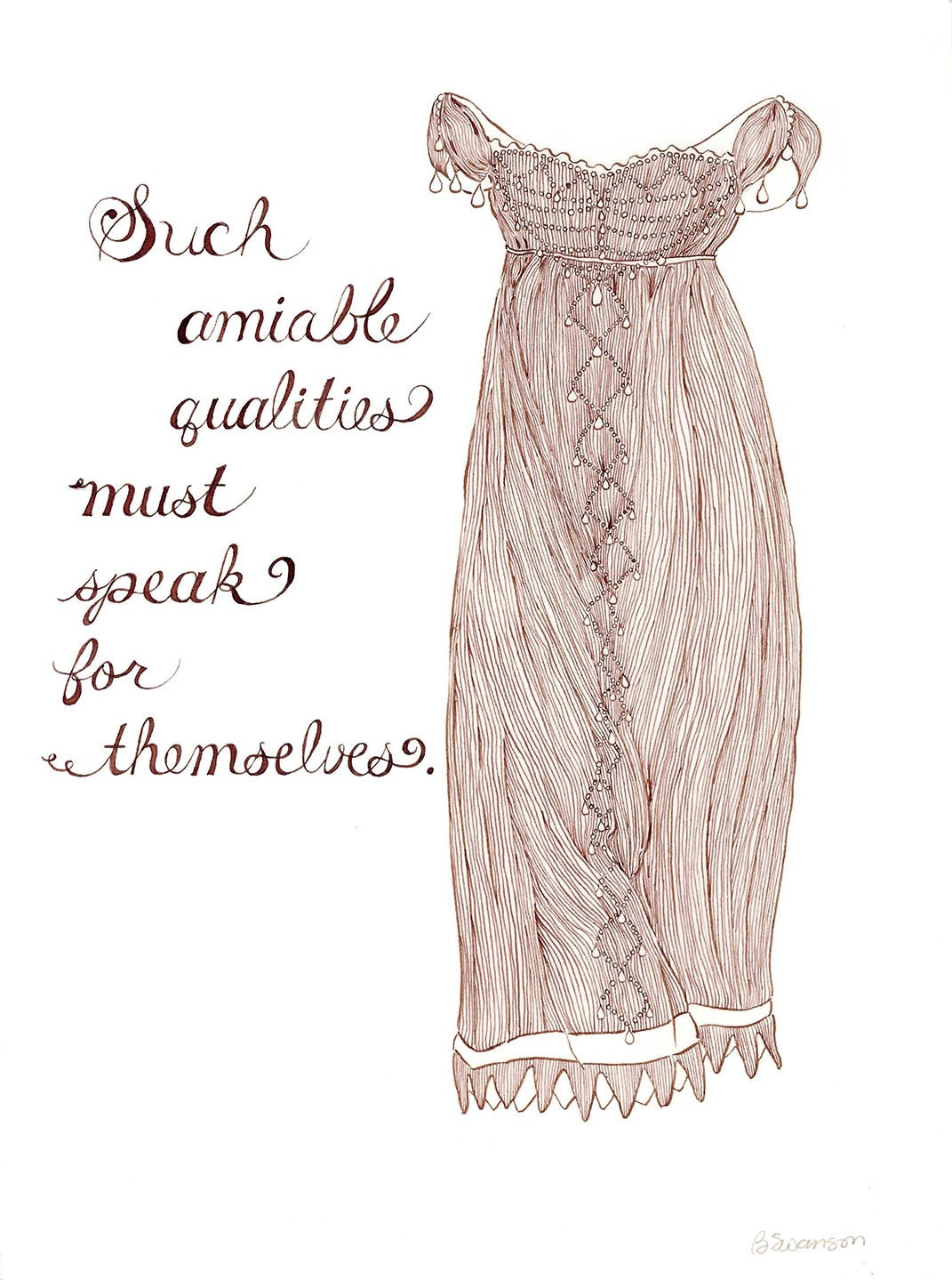 Jane Austen original ink fashion illustration by Yardia - Pride and Prejudice