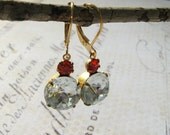 Ruby Red Rhinestone Earrings, Retro, Estate Earrings, Red Siam and Glass Earrings, Vintage Rhinestone Lever Back Earrings, Dangle Earrings