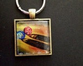 Key Chain Charm marbles reflecting black square glass antique brass reflection mini print keys car house home