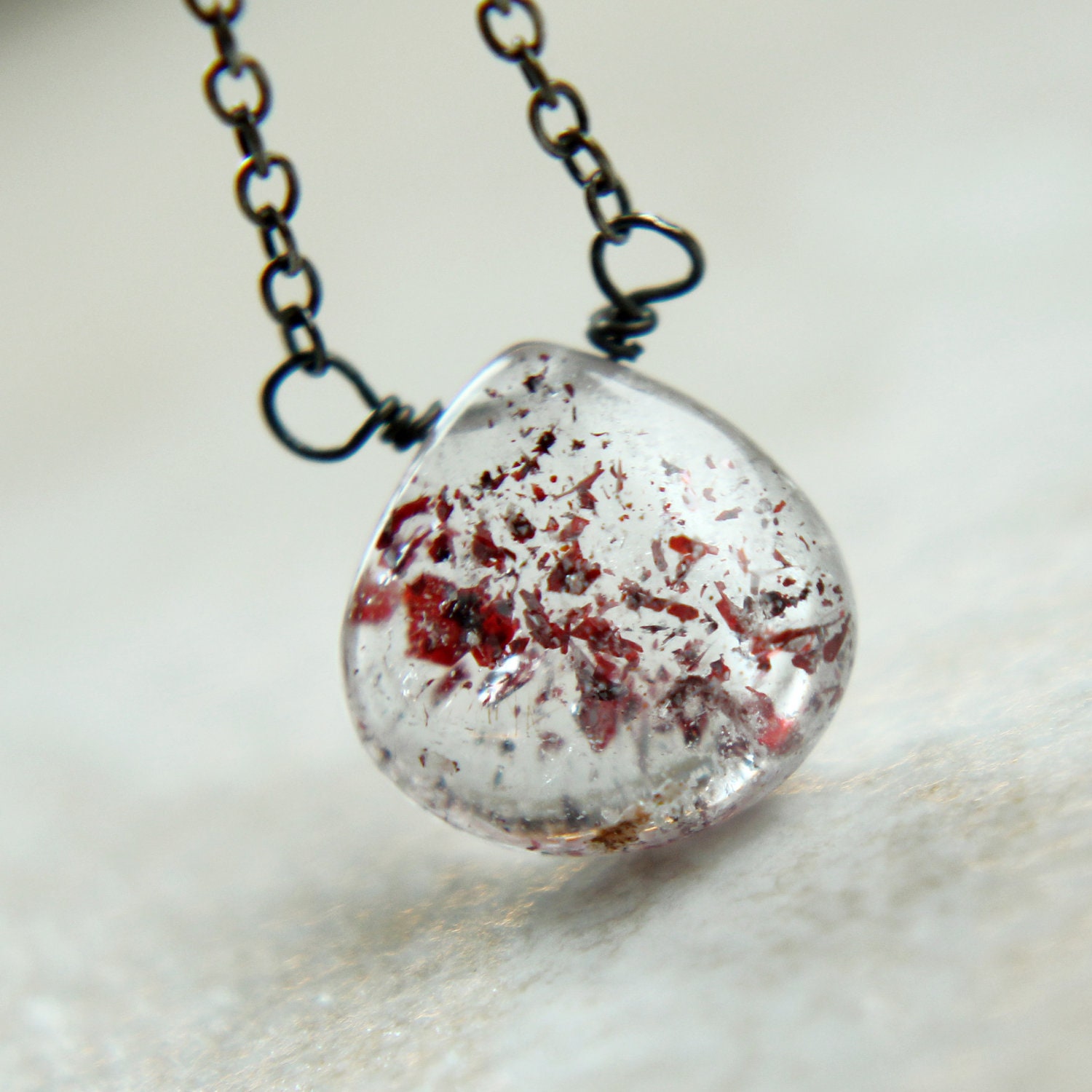 Gem Necklace -  Sterling Silver, Oxidized Silver, Handmade Jewellery,  Drop Necklace, Lepidocrosite, Gem Jewelry