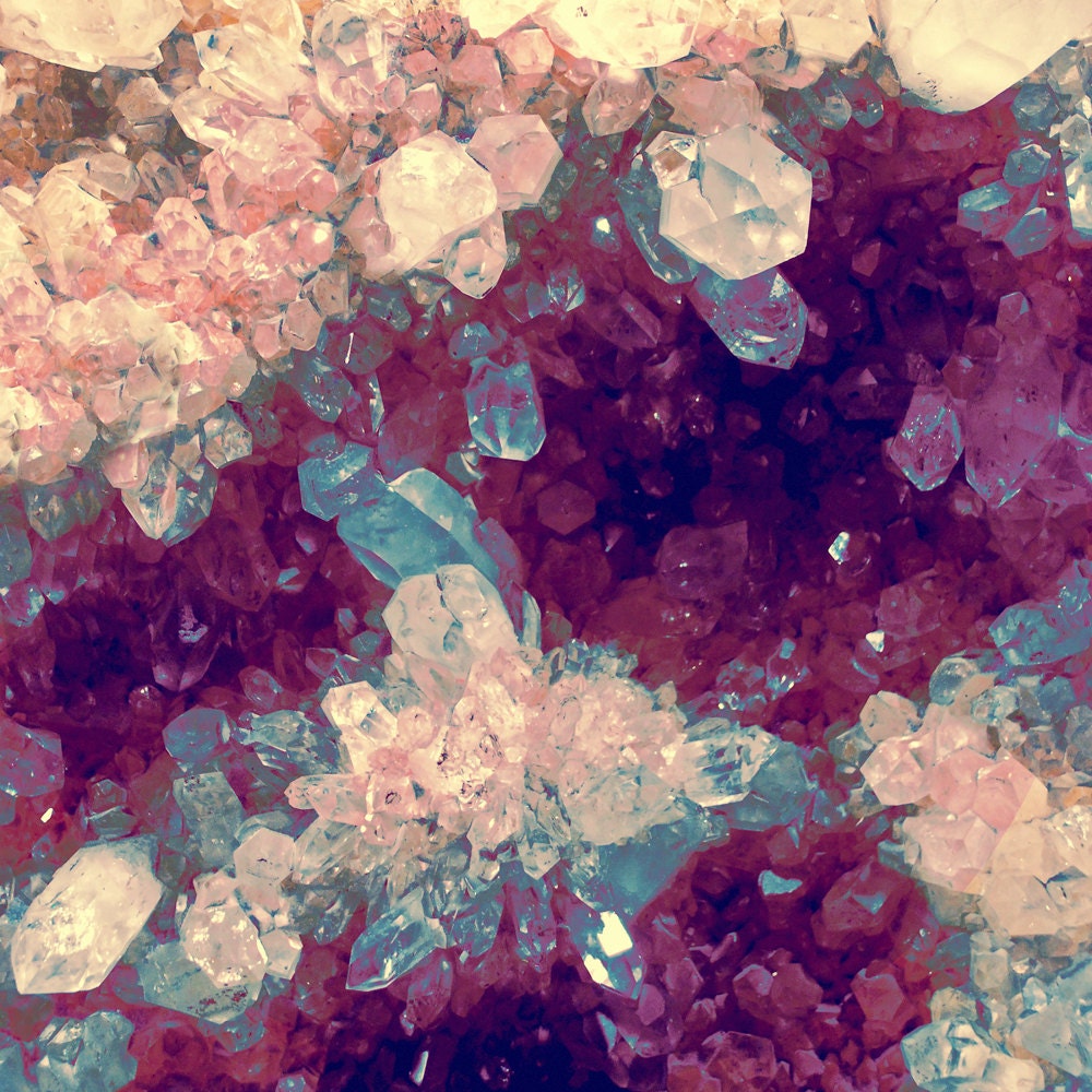 Quartz Minerals photography gem crystal cluster 8x8 print blue pink purple sparkle square photo minerology