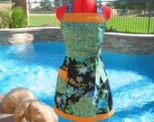 Aprons / Mother's Day Gifts  /  Handmade Retro Style  /  Cute and Flirty  / Women /  Peacock  Print Peacock Feathers in Teal and Gold