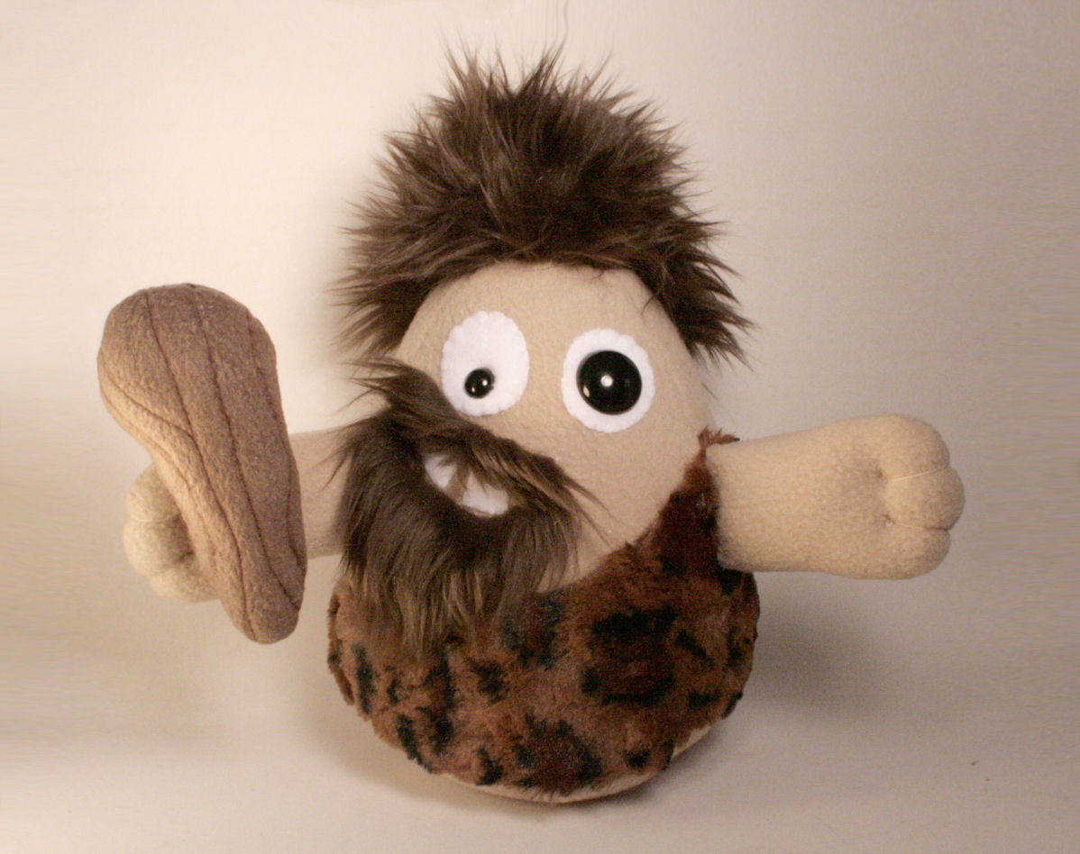 Stuffed Caveman Plush, Crazy Cornelius, Featured in STUFFED Magazine, One of a Kind, READY to SHIP