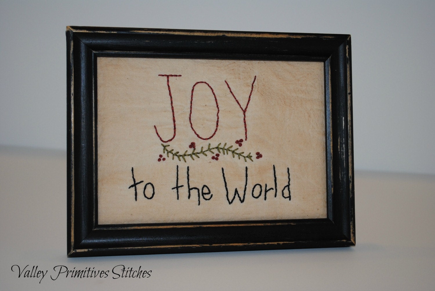 Joy to the World Framed Stitchery,  Hand Stitched, Christmas, Winter, Christian