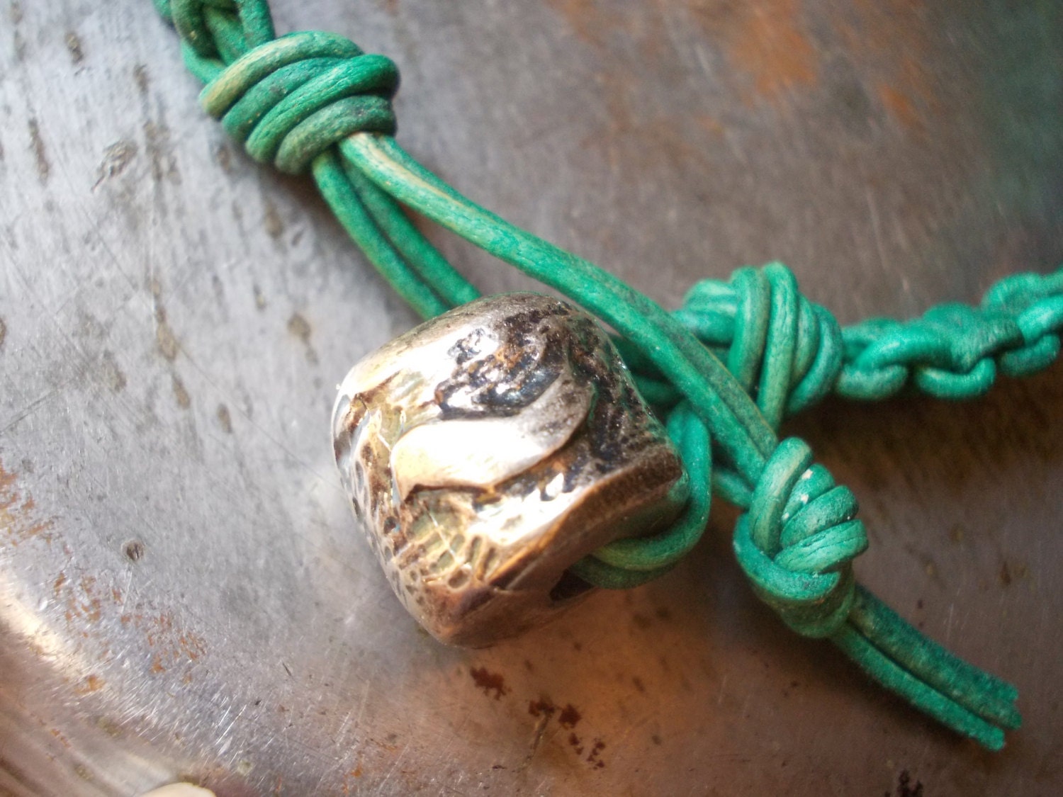 Leather Bracelet Dove peace turquoise leather bracelet bird silver copper macrame bracelet  friendship 60s sixties metal wrap men knot