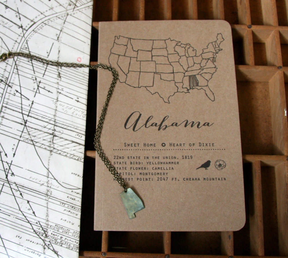 Alabama letterpress notebook and necklace