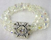 Vintage Aurora Borealis Three Strand Crystal Bracelet
