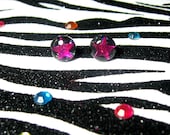 Star Earrings, Resin Studs, Pink, Black Round Posts