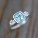Aquamarine and White Sapphire Cushion Cut Gemstone Ring in Recycled and Tarnish Resistant  Sterling Silver