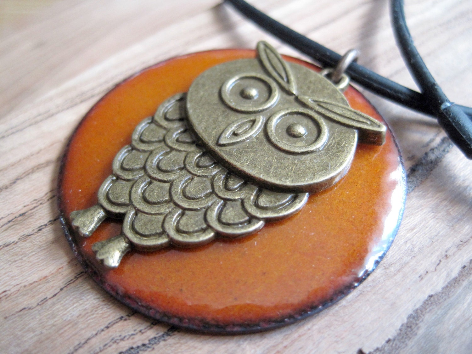 Orange Owl Jewelry, Enamel Owl Necklace, Owl Pendant, Enamel Jewelry, Woodland Jewelry, Persimmon, Tangerine Tango, Woodland Wedding