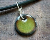 Olive Green Copper Enamel half inch disc Necklace