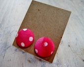button earrings - hot pink batik