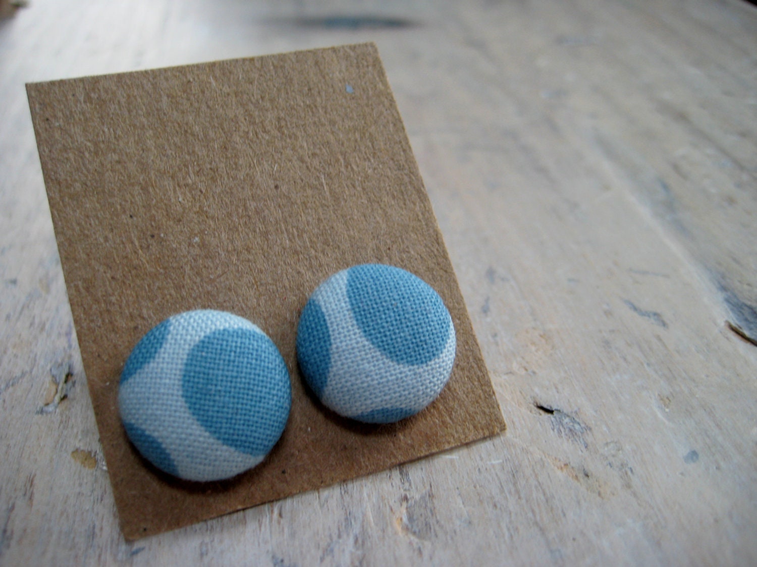 button earrings - light cerulean and sky, large polka dot