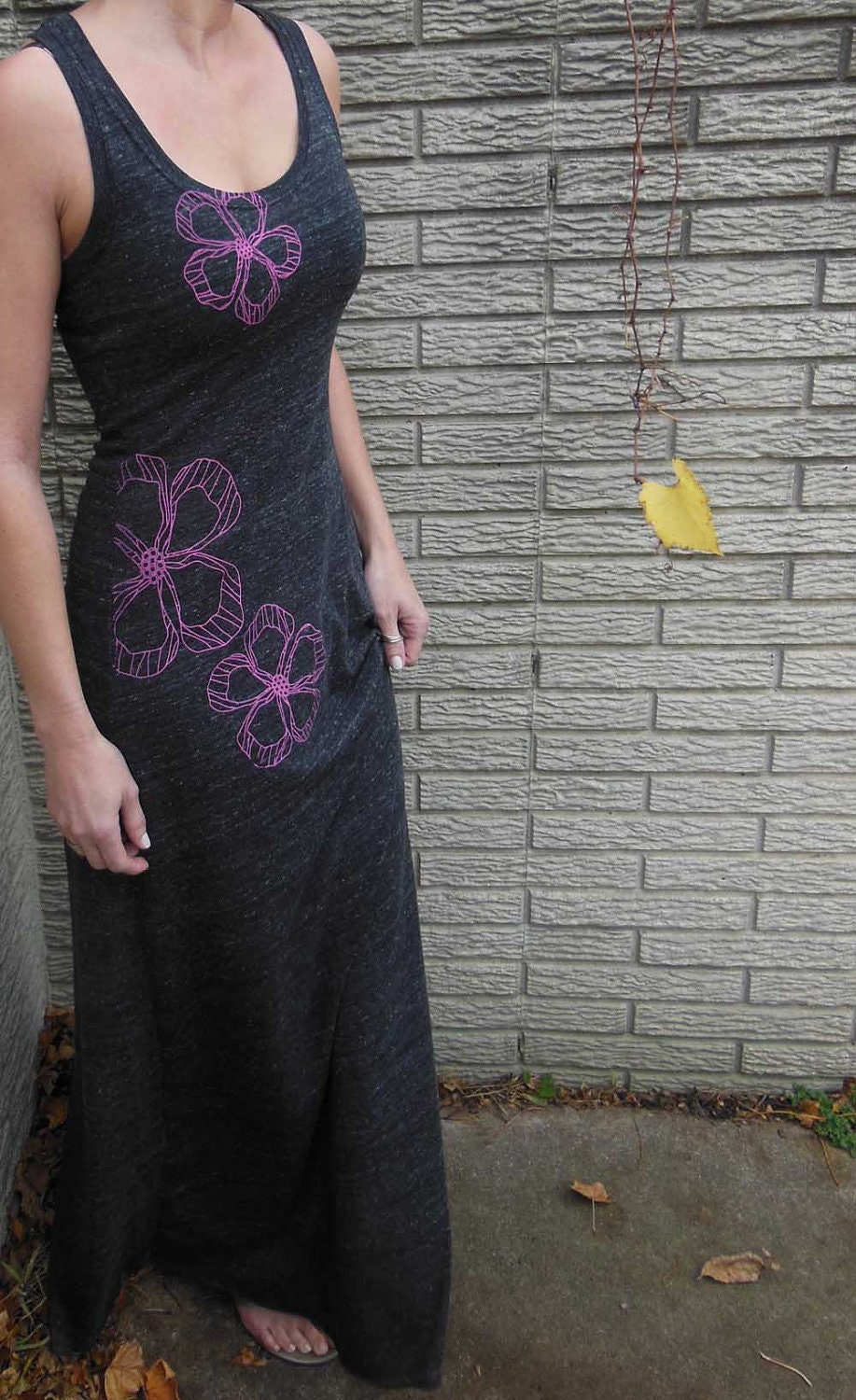 New - S, M, L, XL -  Patterned Petals Dress in Dark Gray