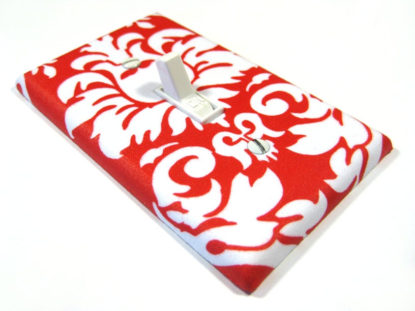White and Red Damask Bedroom Decor Light Switch Cover Rouge Modern Chic Home Decor Wall Lighting Switchplate 1026