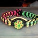 Rasta Rainbow and Hemp Cannabis Leaf Fishbone Bracelet - Red Yellow and Green Hemp Jewelry