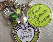 Teacher Gift  PERSONALIZED Name, CHEVRON -Teach, Motivate, Inspire Charm -Christmas gift - Art Teacher, Special Teacher Charm, paisley