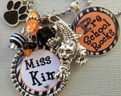 Teacher Gift PERSONALIZED Necklace - Mascot, School Spirit, Apple Charm, School Colors, Mascot, Eagles, Bulldogs, Christmas gift
