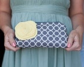 Bridesmaid Clutch, Gray and Yellow, Wedding Clutch, Bridal Clutch Purse, Custom Colors, Aqua Coral Pink