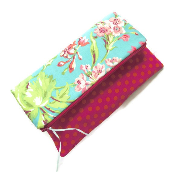 Bridesmaid Clutch Amy Butler Love Print with polka dots