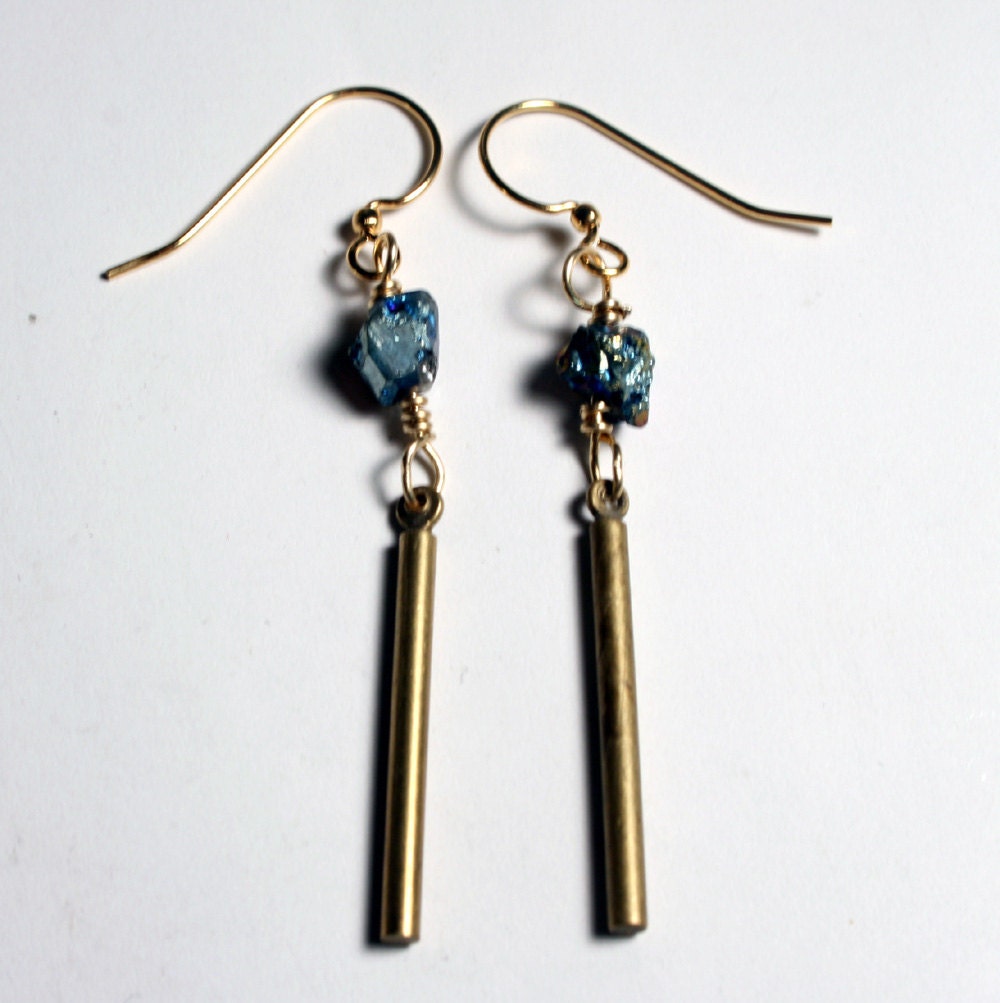 Titanium Quartz Earrings with  Brass cylinders