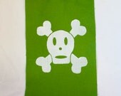 Skull and Crossbones Patch, screen print, silkscreen, green cotton fabric