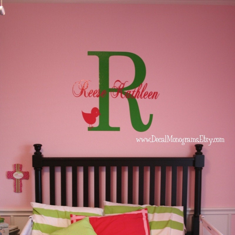 Large Initial, Name and extra design Vinyl Wall Decal Boy or Girl