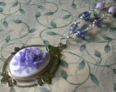 PURPLE ROSE Cameo Necklace- Wire Wrapped Czech Glass