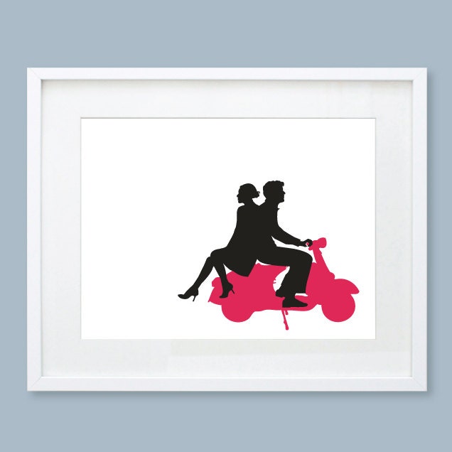 Personalized Wedding Gift, Name Print, Couples on Vespa Silhouette, Bridal Shower Gift